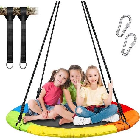 Balançoire nid d'oiseaux ronde 101 cm en tissu Oxford – Capacité de charge 150 kg – Corde PE indéchirable – Utilisation intérieure et extérieure (1/4)