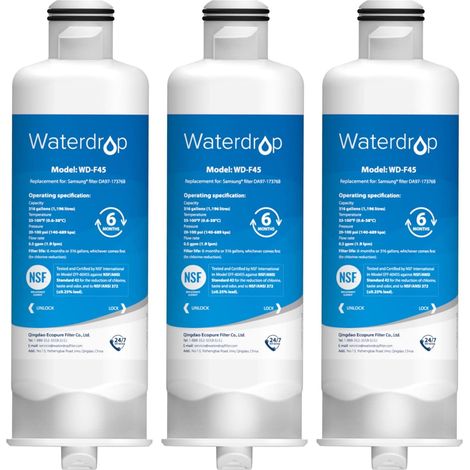 Waterdrop DA97-17376B Refrigerator Water Filter, Compatible with Samsung® HAF-Qin/EXP, DA97-17376B, HAF-Qin, DA97-08006C, PFAS, PFOA/PFOS, Pack of 3 (1/5)