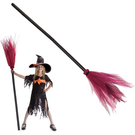 Balai de sorcière en plastique pour Halloween, accessoire de décoration pour fête costumée. (1/5)