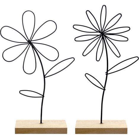 Lot de 2 fleurs décoratives en métal de qualité supérieure sur socle en bois - Décoration florale - Anneau en métal - Décoration florale - Fleur décorative en métal à poser et à offrir (1/5)