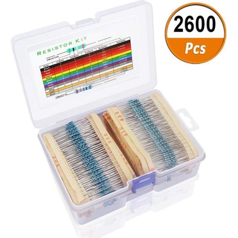 Widerstandsset mit 2600 Teilen, 130 Werte, 1 % Toleranz, sortierte Widerstände. Sortiment an Metallfilmwiderständen von 1 Ohm bis 3 Ohm, 1/4 W, inklusive Aufbewahrungsbox für Projekte und Experimente. (1/4)