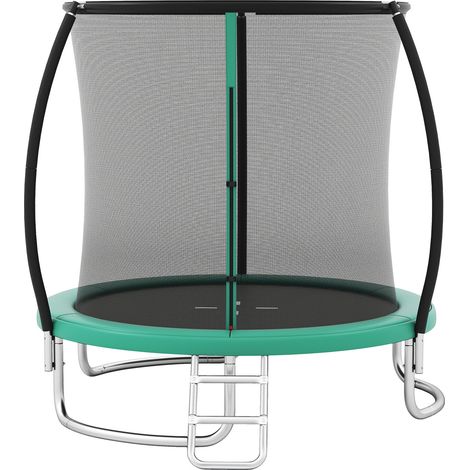 Trampoline de jardin vert 8 pieds avec cadre en acier galvanisé, filet sans espace et échelle pour jardin et plein air (1/5)