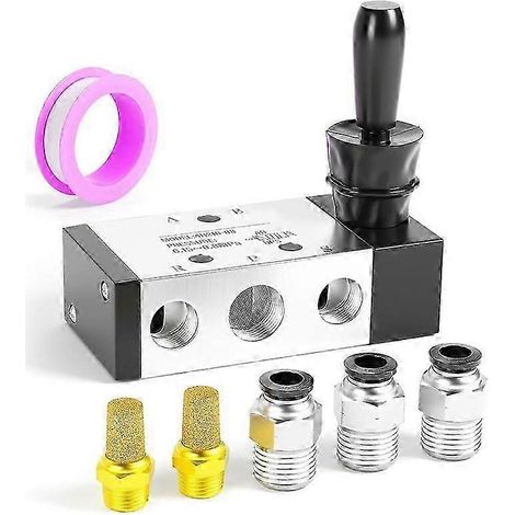 Électrovanne pneumatique à commande manuelle, 5 voies, 3 positions, filetage NPT 1/4", à levier manuel (1/5)