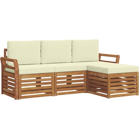 Set di divani da esterno con cuscino 4 pz  Salotto da Giardino Naturale e Crema (1/5)