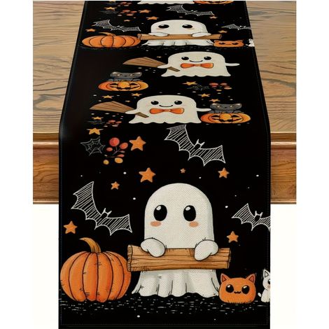 Chemin de table d'Halloween, nappe décorative citrouille pour fête, nappe imprimée pour restaurant, nappe pour table basse - 180 x 30 cm - Style 2