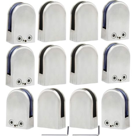 12 PCS (10-12mm) Pince à Verre Porte-Verre En Acier Inoxydable 304 Support de Serrage Clamp Clip Plat Main Courante Fenêtre Balustrade Réglable Escalier Salle de Bains (1/5)