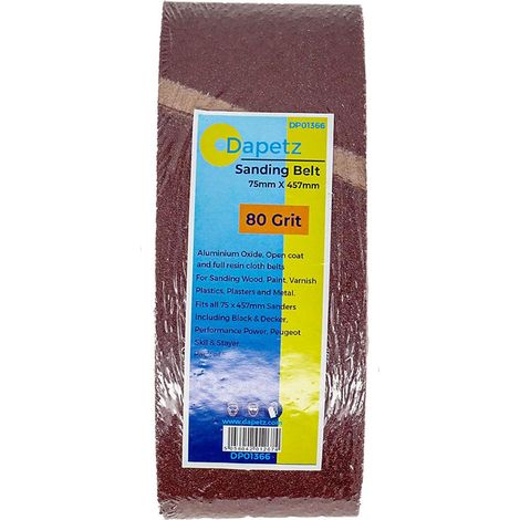 Dapetz ® 5 Pack Sanding Belts 75x457mm 80 Grit Medium Aluminium Oxide for Power Tool Belt Sanders, Metal & Wood, Compatible with Bosch, Black+Decker, Makita (1/5)