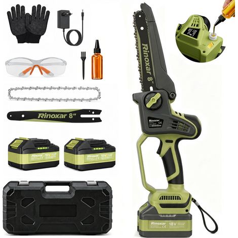 Mini-Akku-Kettensäge 8 Zoll, bürstenloser Motor, 2 Akkus, automatische Kettenschmierung, für Gartenarbeiten (1/5)