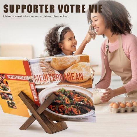 HONORNIC - Support de Livre de Cuisine, Porte-Livre de Cuisine en Bois Artisanal, Porte-Livre de Recette pour Présentoir, Support de Livre de (1/3)