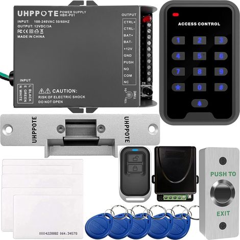 Kit de contrôle d'accès pour une-porte avec 125KHz RFID EM ID Clavier et Serrure électrique Télécommande Bouton d'exit (1/5)