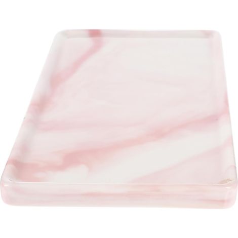 Badezimmer Organizer Tablett im rosafarbenen Keramik Marmor