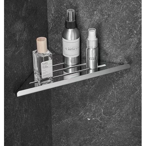 Scaffale ad angolo per bagno in acciaio inox 304, supporto a muro triangolare, mensola ad angolo per doccia, argento (1/4)