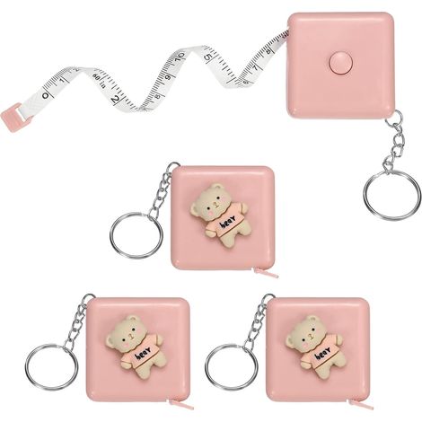 4Pcs Mètre Ruban Souple 60" Double Échelle Rétractable Mini Mètre Ruban Cartoon Mignon Mesureur Pour Couture Artisanat Tissu Tailleur Perte De Poids Mesures Corporelles, Pink Bear (1/5)