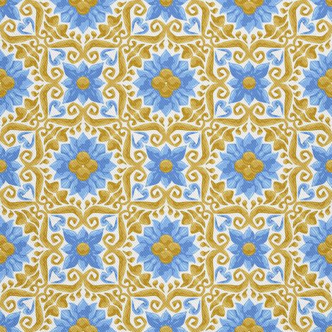 Telas decorativas para exteriores Oxford - motivo de azulejo cerámico con flores (1/5)
