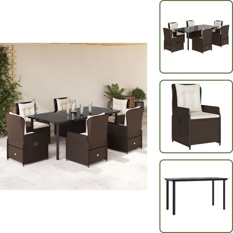 Garten-Essgruppe - vidaXL 7-tlg. Garten-Essgruppe mit Kissen Braun Poly Rattan - Rattanmöbel (1/5)
