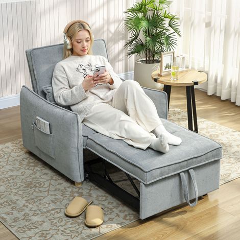Fauteuil convertible 1 place 3-en-1 fauteuil-lit clic-clac chenille assise large dossier réglable 88x84x87cm gris