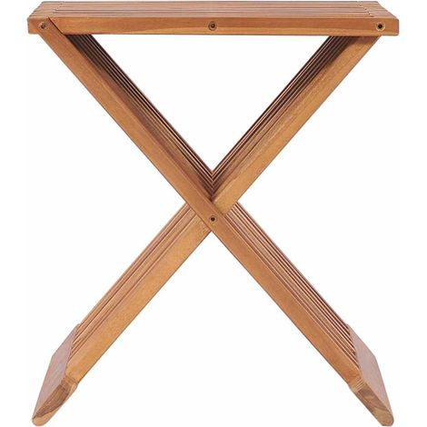 Tabouret pliable de jardin en bois de teck massif assise d'appoint 40 x 32 x 45 cm (1/5)