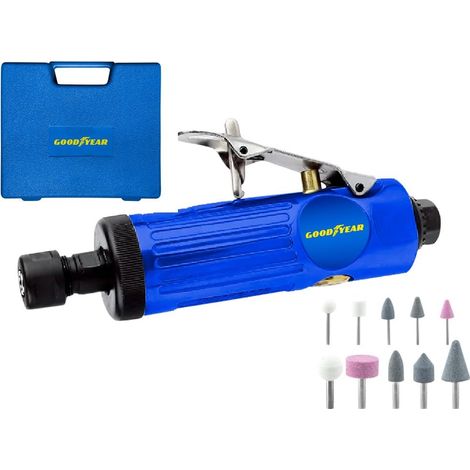 Meuleuse pneumatique droite, avec adaptateur pour compresseur, 22 000 tr/min 1/4” y 1/8”, en alliage d'aluminium, kit: 10 pierres à affûter, 2 mandrins et accessoires (1/5)