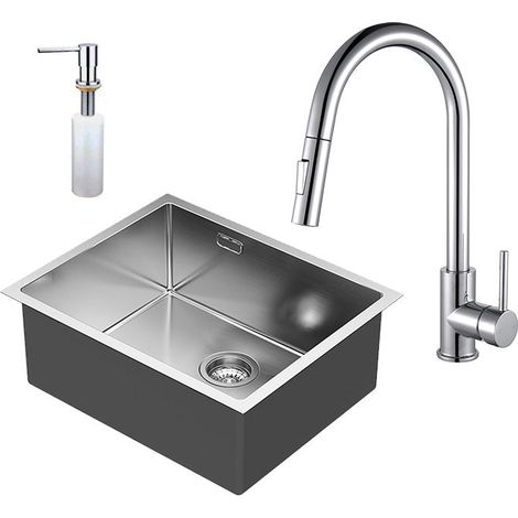 Kibath Pack fregadero + grifo monomando SOLUT acabado cepillado cepillado fabricado en acero inoxidable (1/5)