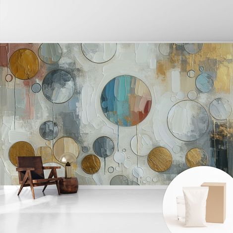 Tapete Vliestapete mit Kleber für Wohnzimmer Schlafzimmer Küche - Wanddekoration Geometrische Kreise 416x254 cm (1/5)