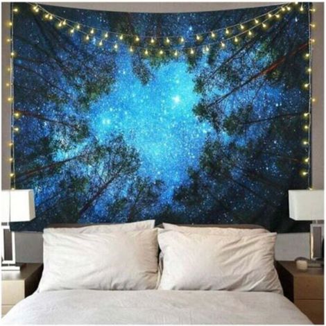 ALLIANDISTapisserie Murale Forêt étoilée Galaxie Tapisserie Tenture Murale Ciel Étoilé Psychédélique Tapisserie Bleu Tapestry Décoration pour Chambre Salon (1/4)