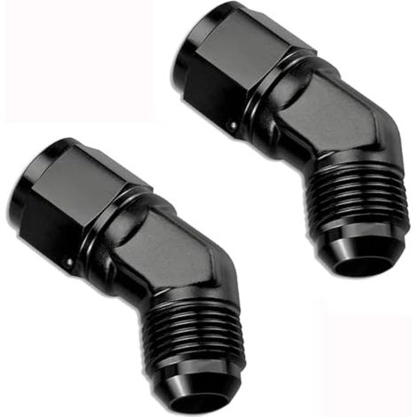 Raccord AN6 à 45 degrés, 6AN femelle - 6AN male - Adaptateur pivotant à 45 degrés en aluminium - Adaptateur de raccord pivotant 6 AN male vers AN6 femelle - Noir - 2 pièces (1/4)