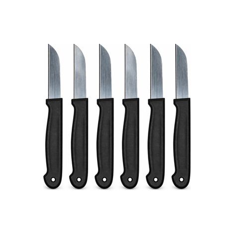 Set di 6 coltelli da cucina, coltello spelucchino in acciaio inox, manico nero, per verdura e frutta (1/4)