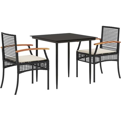 Maison Exclusive - 3-tlg. Garten-Essgruppe mit Kissen Schwarz Pol (1/5)