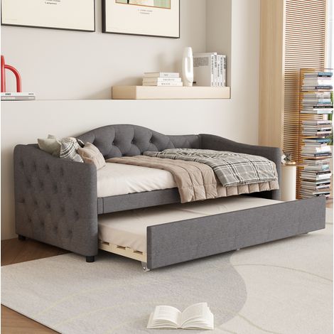 struttura letto 90x200 estraibile in lino grigio OKMYHOME (1/5)