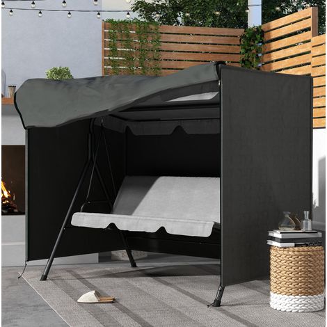 MODFU – Housse de protection pour balancelle 3 places polyester – Tissu Oxford anti-UV et fermeture zippée – Fixation basse – Jardin – Gris foncé (1/5)