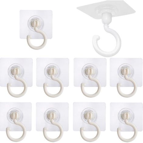 10 ganci autoadesivi girevoli a 360 gradi，senza bisogno di forare，ganci bianchi impermeabili per asciugamani，ufficio e camera da letto (1/5)