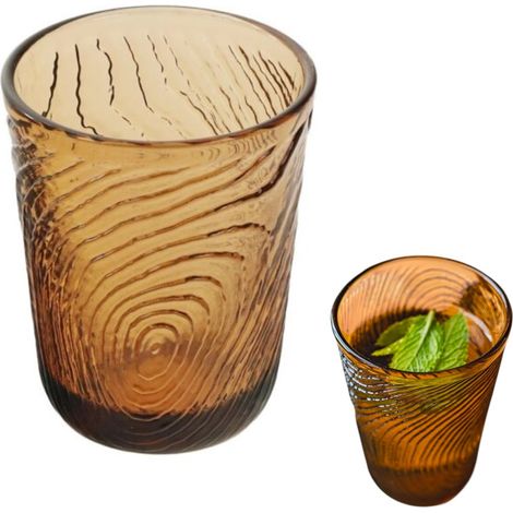 BICCHIERE PER ACQUA, GRINKS, SUCCO 250ml, MOTIVO FETTE DI LEGNO, MARRONE ARBRE (1/5)