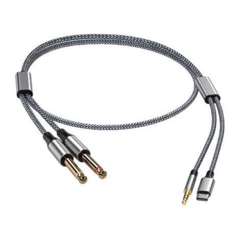 Câble audio 3-en-1 double jack 6,35mm 5,3m, convertisseur Hi-Fi, gaine alliage tressé, téléphone ordinateur guitare amplificateur Xiaomi Huawei (1/5)