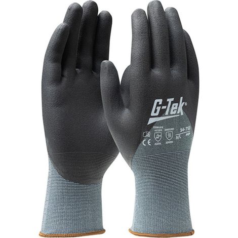 Gants de manutention tactiles respirants enduits nitrile 3/4 avec dextérité et grip G-TEK PIP (Lot de 12) Noir 10