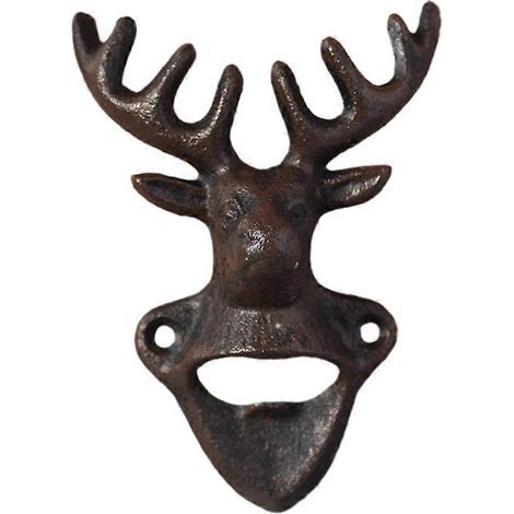 Tête de cerf en fonte. ouvre-bouteille mural style rustique vintage. crochets décoratifs robustes pour garages. bars et espaces de détente à domicile (1/5)