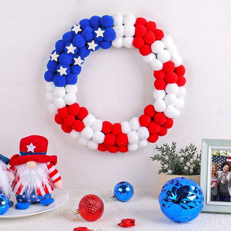 Guirlande De Porte - Guirlande Étoiles Et Rayures Rouges Blanches Et Bleues - Pour Décoration Du 4 Juillet - Diamètre 33 Cm - 1 Pièce (1/5)