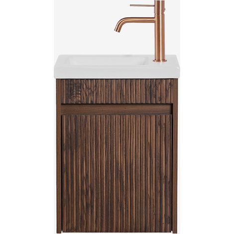 Ensemble de meuble de salle de bain suspendu en bois avec lavabo intégré Narek SKLUM
