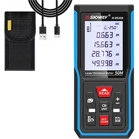 Telémetro láser recargable de 50 m, precisión de ±2 mm, interruptor de unidad M/in/ft, 9 modos (con batería) (1/5)
