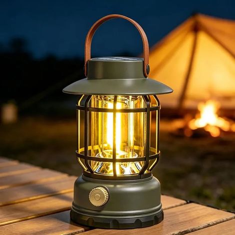 Lampe camping LED - Solaire rechargeable - Lanterne solaire exterieur - Lampe camping portable (1/5)