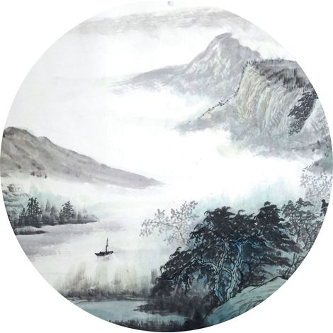 papier peint panoramique rond adhésif montagnes noir, blanc et gris - Sanders & Sanders (1/4)
