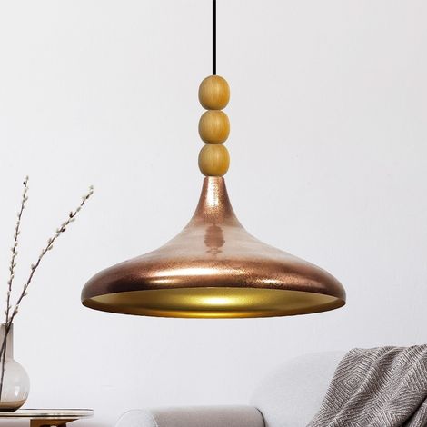bamyum Holz Champion Suspension Industrielle Plafonnier, 35 cm Abat-Jour Plafonnier, Suspension Industrielle, E27 Lumières Pour Salon & Salle À Manger, Luminaire Suspendu Tono Cuivre (1/5)