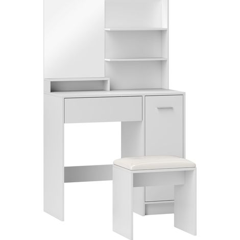 HOMCOM Tavolo da Trucco con Specchio e Sgabello, Cassetto e Armadietto Bianco (1/5)