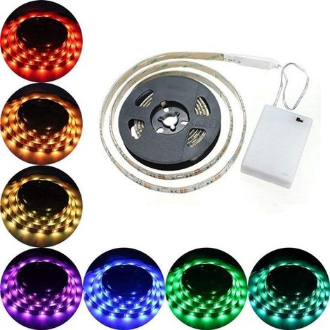 Tira de luces LED a pilas,100 cm,lámpara LED SMD 5050 para dormitorio,funciona con pilas,con mando a distancia,lámpara LED RGB flexible para TV (1/5)