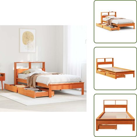 Massivholzbett mit Regal ohne Matratze Wachsbraun 90x200 cm - Bettgestell - Bettgestelle - Bettrahmen - Schlafzimmermöbel (1/5)