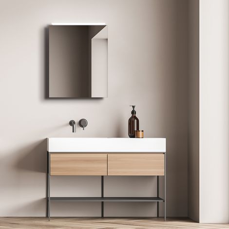 Talos Mirage Badspiegel 50 x 60 cm - mit Steckdose - Badezimmerspiegel - LED Beleuchtung in neutralweiß -Spiegelschrank - silber