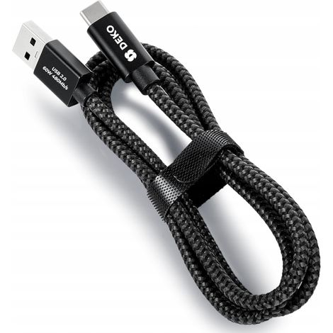 USB-C-Kabel, 0,5 m, 60 W, PD QC, schnelles Laden, leistungsstark, für Telefon, Schwarz, Deko
