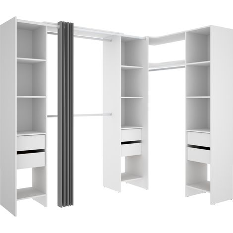 DEKIT - COMPOSICION VESTIDOR RINCONERO ADAPTABLE Y CON CORTINA - 205 x 164/234 x 141 cm - BLANCO (1/5)