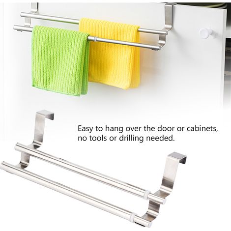 Porte-serviettes télescopique double couche en acier inoxydable, organisateur pour salle de bain et cuisine (1/5)