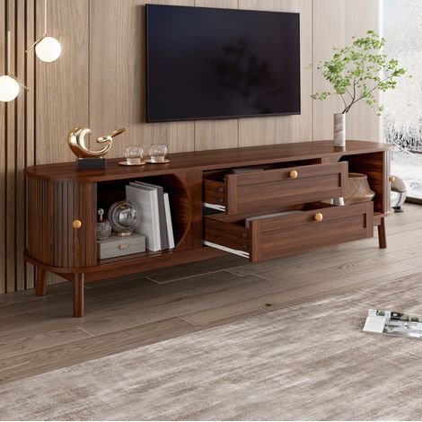 Mueble TV 170x39,5x46 cm nogal MDF con puertas correderas y cajones (1/5)