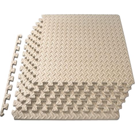 Tapis de sol puzzle 6 pièces 30 x 30 x 1 cm, dalles de sol en mousse EVA emboîtables pour salle de sport à domicile, tapis pour équipement d'entraînement, tapis de sol pour enfants, beige (1/4)